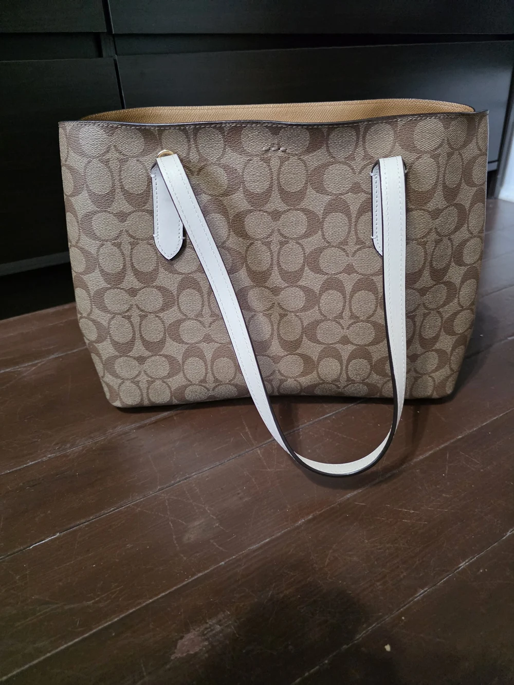 Coach Signature Canvas Tote in Brown with White Straps